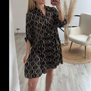 ZARA NAVY BLUE CHAIN PRINT DRESS SIZE MEDIUM
